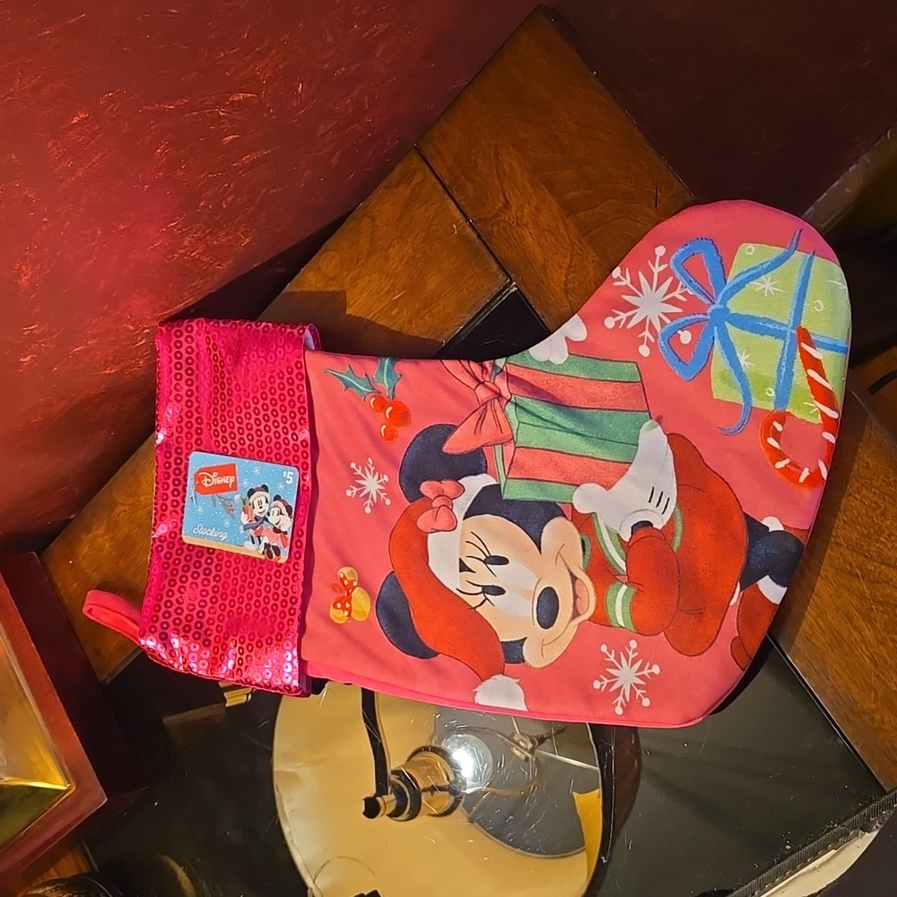 NWT Ruz Disney Minnie Mouse Christmas Stocking Red/Pink Sequin Top -approx. 15"